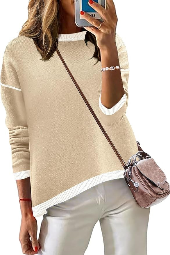 Zeagoo Sweaters for Women Fall Outfits Trendy 2024 Long Sleeve Crew Neck Knit Pullover Sweater To... | Amazon (US)