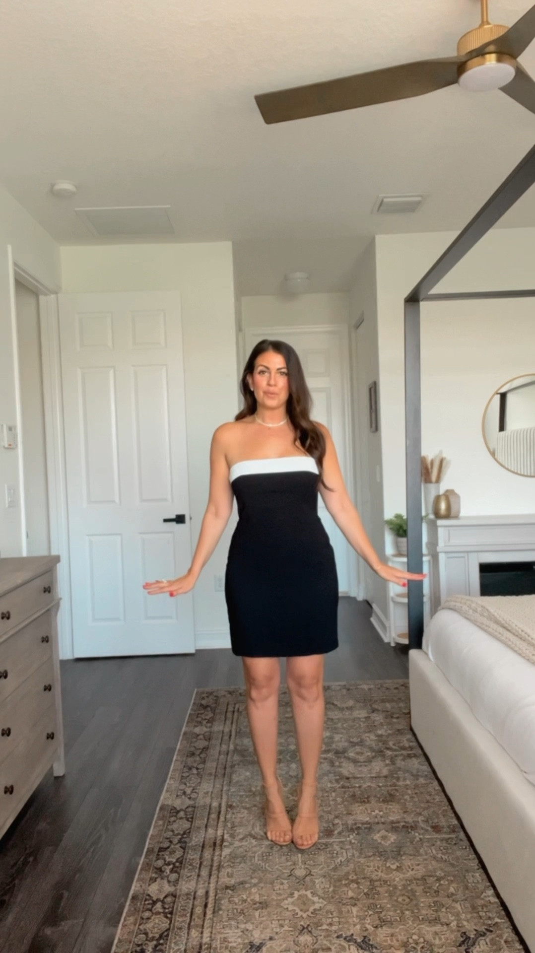 Revolve try on, black and white dresses, cocktail attire dresses 

Size medium in everything. They run TTS
