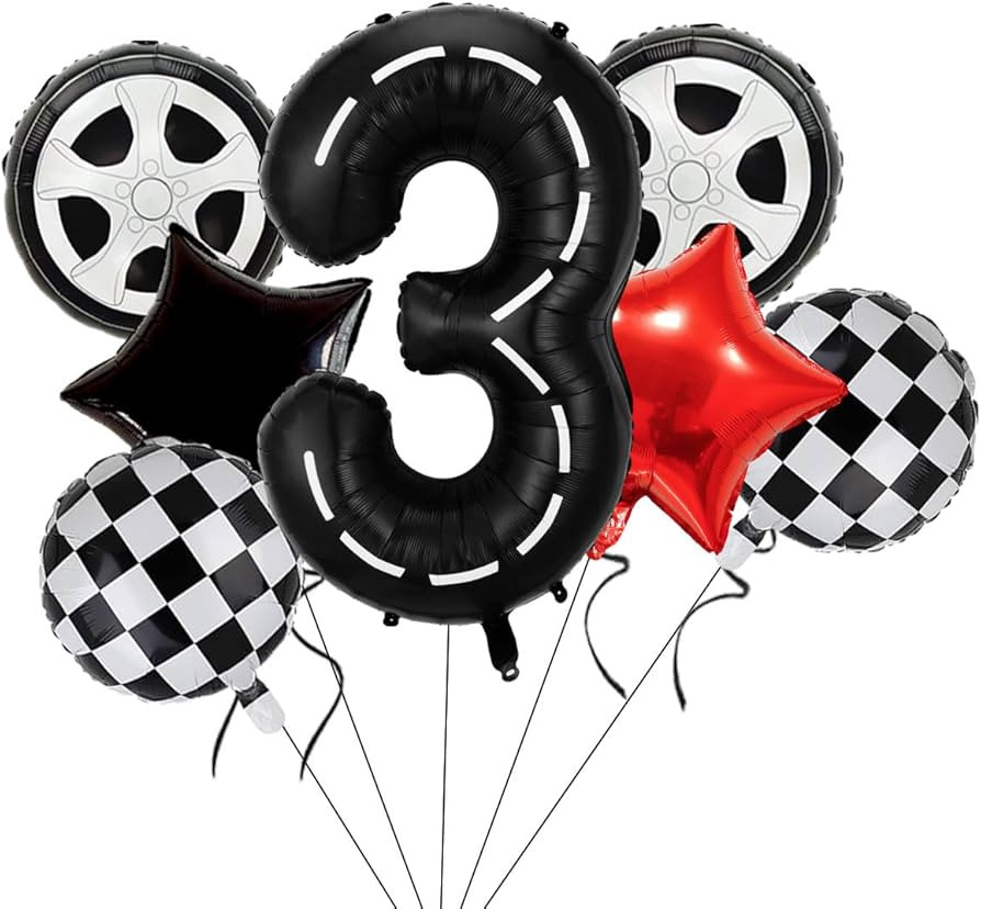 Race Car Birthday Balloons Decorations, 40 Inch Racetrack Black Number 3 Balloon, Eostankr Large ... | Amazon (US)