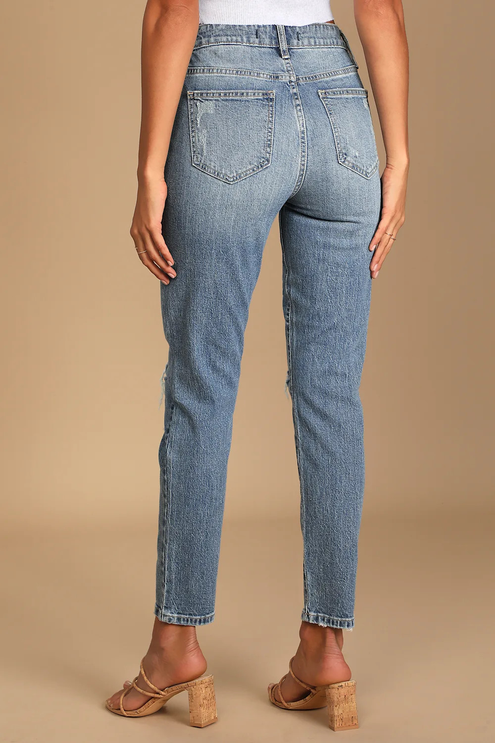 Tobi Medium Wash High Rise Distressed Denim Mom Jeans | Lulus