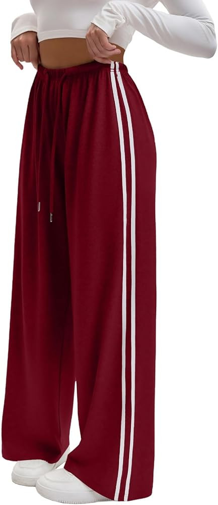 Women's Striped Track Pants High Waisted Baggy Wide Leg Sweatpants Joggers Warm-Up Running Pants | Amazon (US)