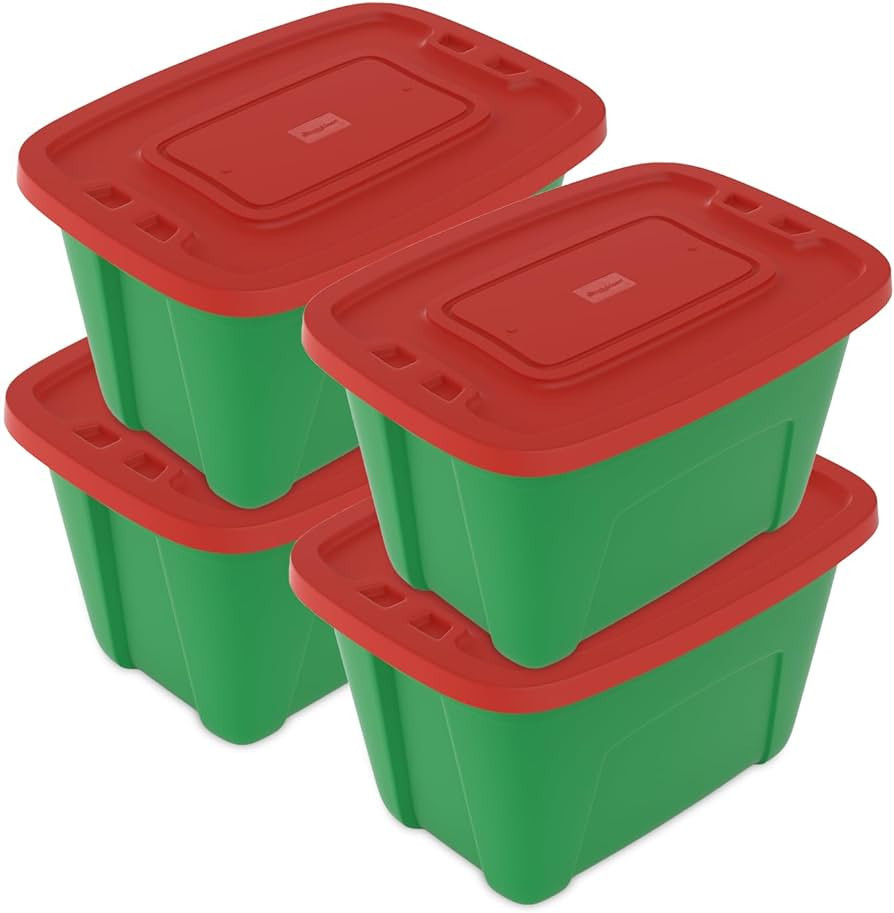 SIMPLYKLEEN 4-Pack Christmas Storage Totes with Lids (Red/Green), 18-Gallon (72-Quart) Organizati... | Amazon (US)
