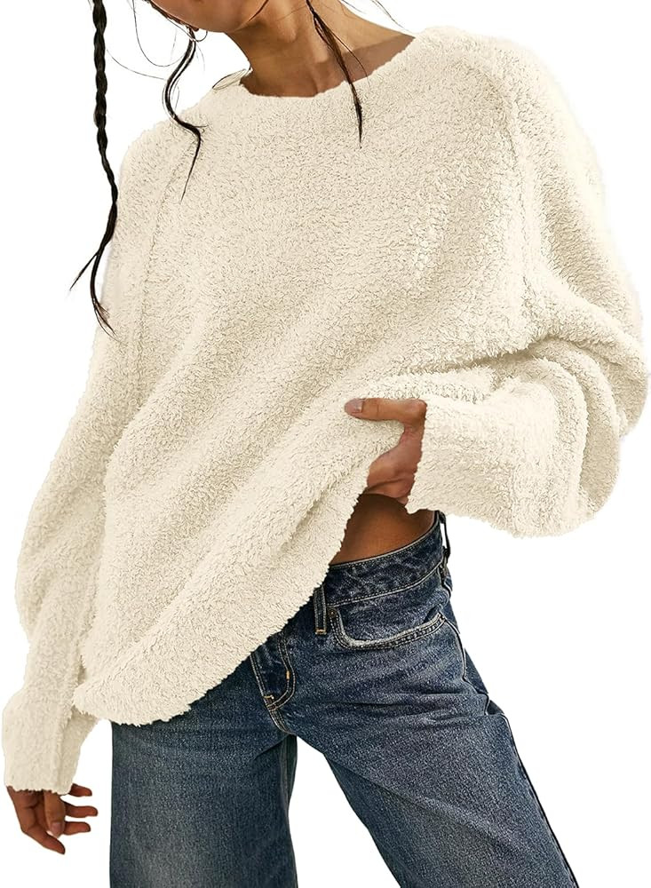 Beaully Women's Oversized Long Sleeve Crewneck Fuzzy Knit Warm Sweaters 2025 Fall Pullover Sweate... | Amazon (US)