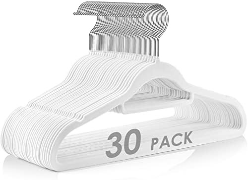 Velvet Hangers Non Slip Felt Hangers, 30 Pack White Velvet Clothes Hangers Space Saving Slim with... | Amazon (US)