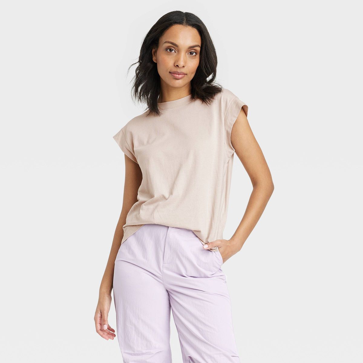 Women's Extended Shoulder T-Shirt - A New Day™ Tan S | Target