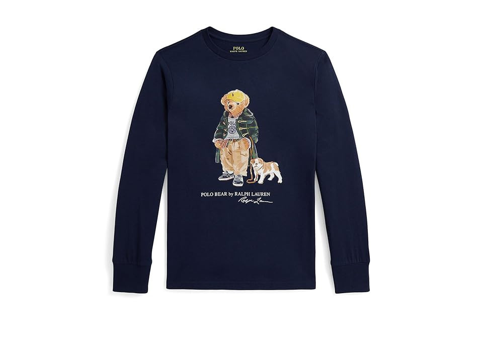 Polo Ralph Lauren Kids Polo Bear Cotton Long-Sleeve T-Shirts (Big Kid) Boy's T Shirt Refined Navy : SM (8 Big Kid) | Zappos