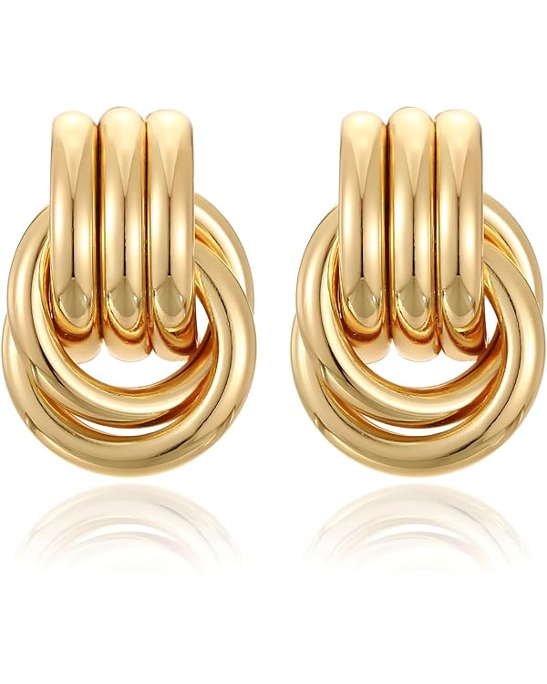 Chunky Gold Earrings for Women Large Knot Earrings Geometric Dangle Drop Earrings Trendy Jewelry ... | Amazon (US)
