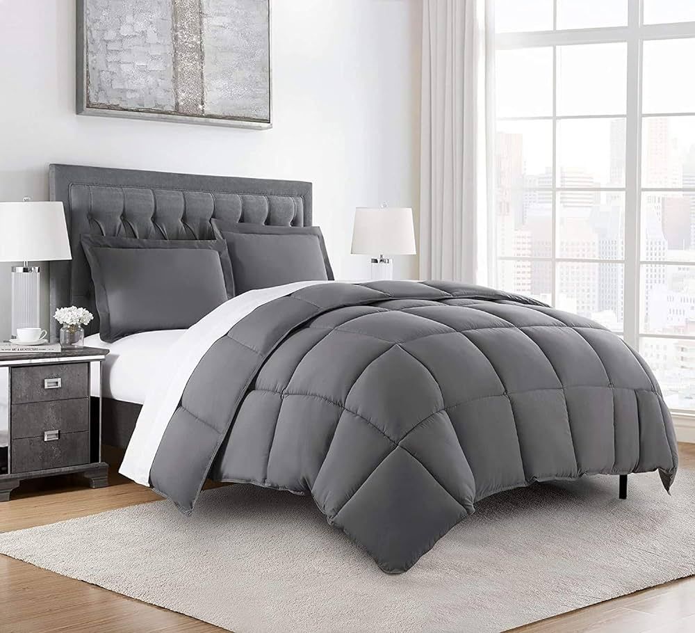 Chezmoi Collection 3-Piece Down Alternative Comforter Set (Oversized King, Gray) | Amazon (US)