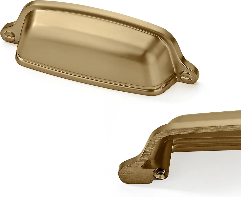 10 Pack 2-1/2 inch & 3 inch (64mm & 76 mm) Brushed Brass Cabinet Cup Pulls Brushed Gold Drawer Pu... | Amazon (US)