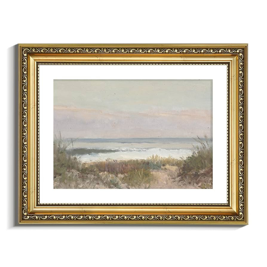 VIYYIEA Gold Framed Wall Art Canvas Print Home Decor Classical Coastal Scenery Bathroom Pictures ... | Amazon (US)