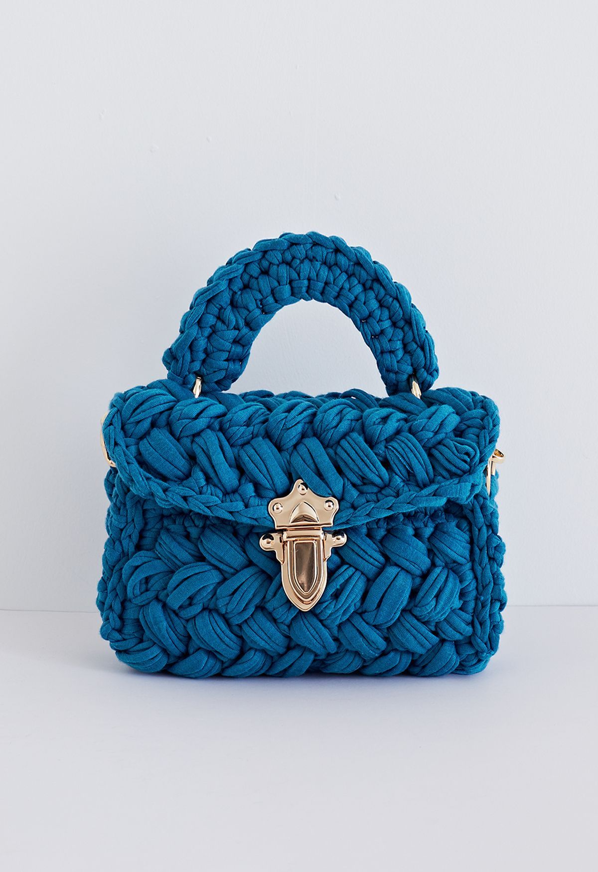 Braided Chunky Knit Mini Bag in Indigo | Chicwish