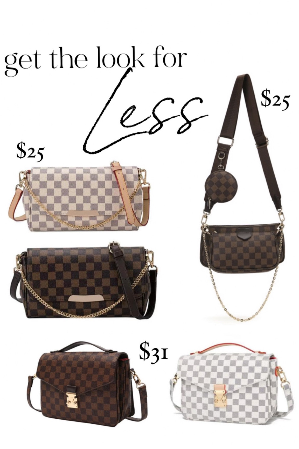 Looks for less 
Handbag 
Crossbody 
Checkeredbag 
Designer style 


#LTKunder50 #LTKsalealert #LTKstyletip