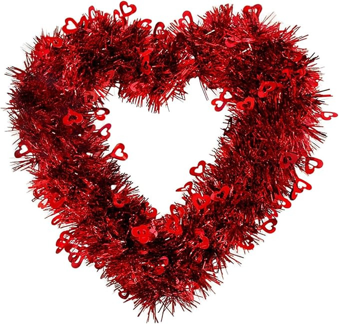 Valentine's Day Wreath Red Heart Shaped Wreath Tinsel Heart Shaped Wreath Valentines Tassel Garla... | Amazon (CA)