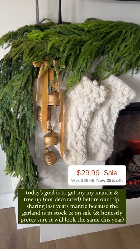 Norfolk Pine Garland is in stock and on sale!! Run!! It won’t last. 
Mantel decor, Christmas mantel 