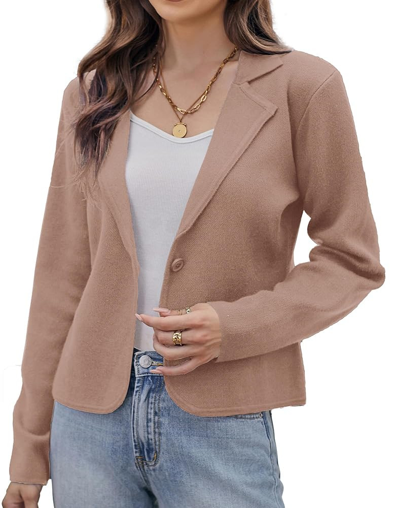 GRACE KARIN Women Sweater Blazer Casual Work Croppped Cardigan Lightweight Button Front Short Kni... | Amazon (US)