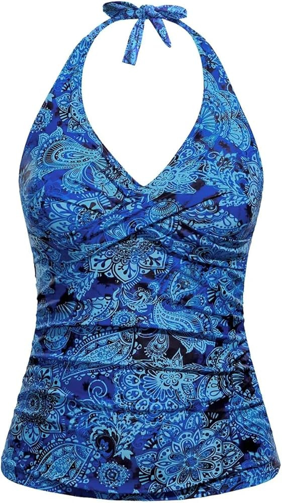 Tempt Me Women’s Tankini Top Halter Tummy Control Swim Tops Only Twist Front V Neck Bathing Sui... | Amazon (US)