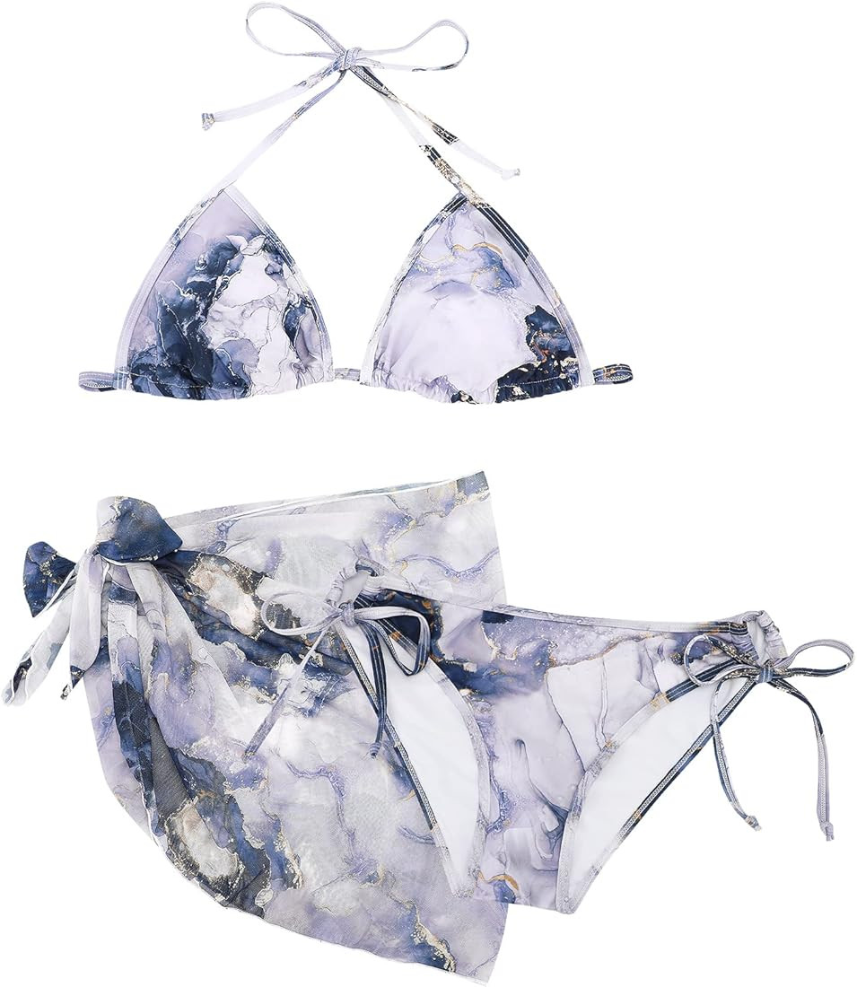 American Trends Women's String Two Piece Halter Top Triangle Bikini Set with Tie Side Bottom Sexy... | Amazon (US)