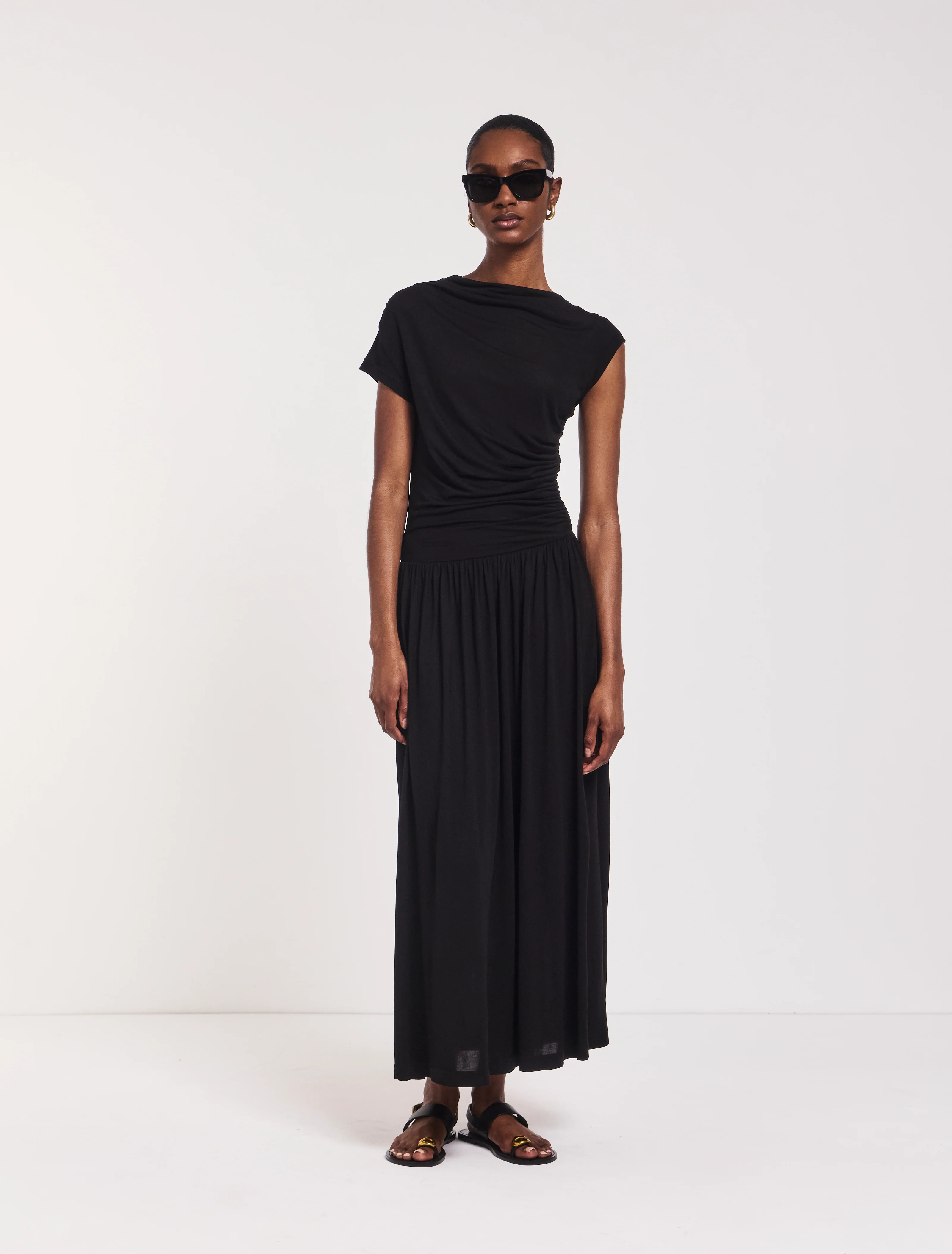 Priam Draped Dress in Black | NinetyPercent