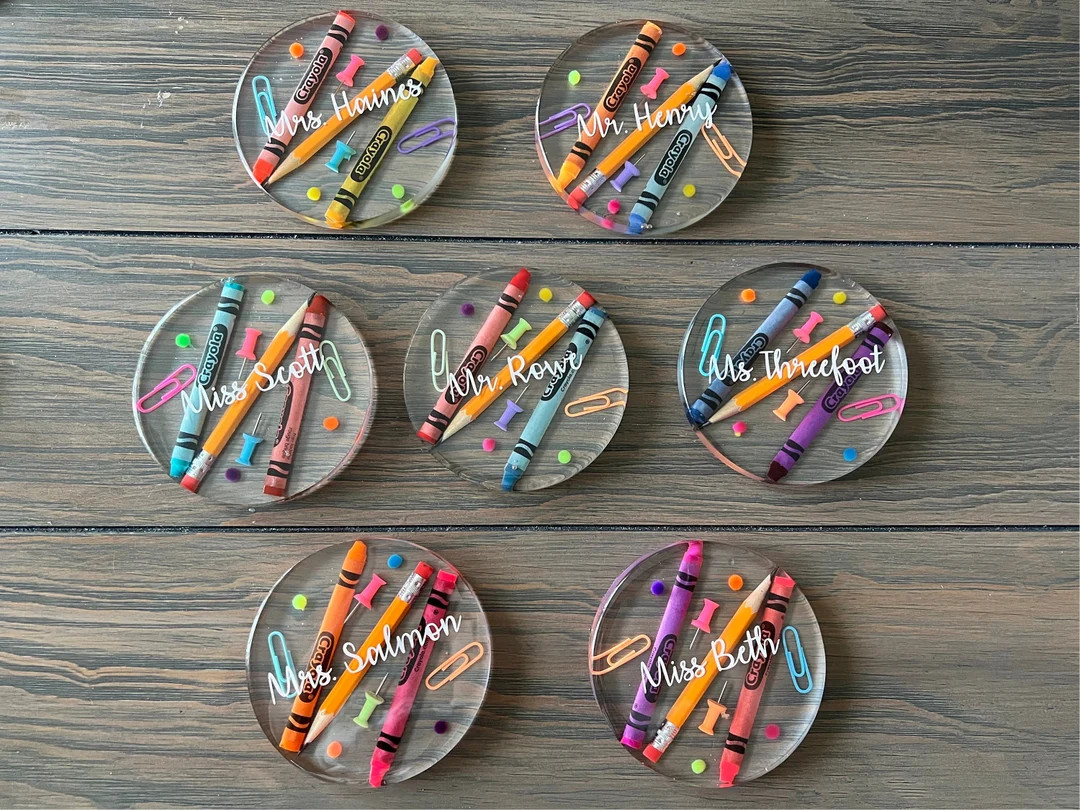 Crayon and Office Supply Resin Coasters - Etsy | Etsy (US)