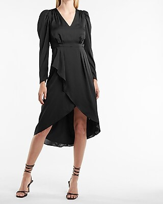 Satin Puff Shoulder Midi Dress | Express