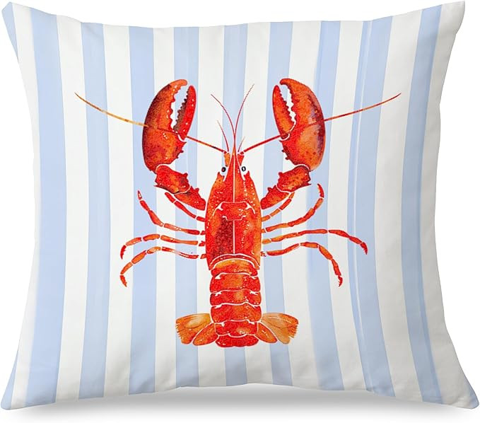 Coastal Lobster Pillow Covers, New England Nautical Red Lobster Blue White Stripes Throw Pillow C... | Amazon (US)