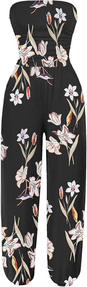 AUXDIO Women's Casual Summer Strapless Jumpsuits Off Shoulder Sleeveless Backless 2026 Romper wit... | Amazon (US)