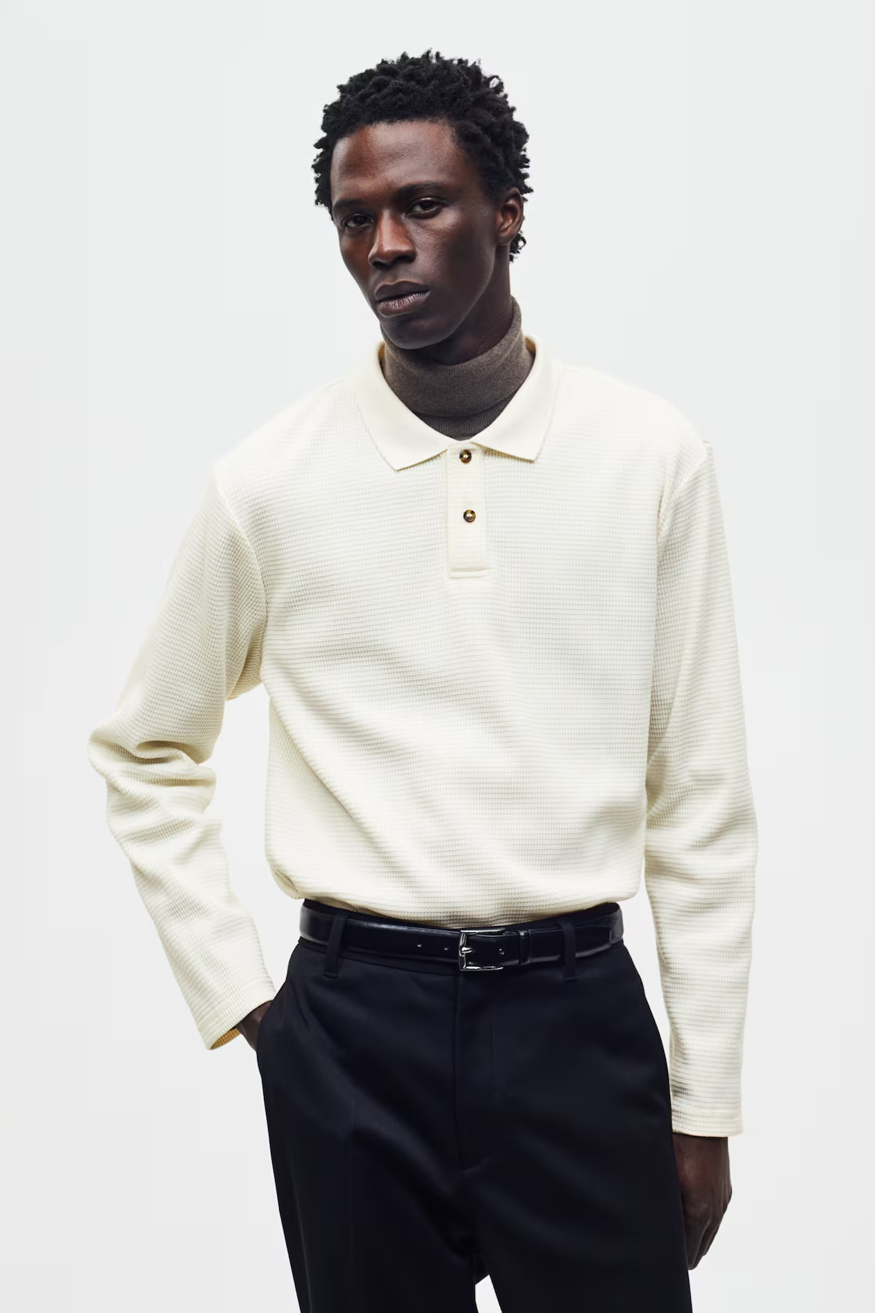 Slim Fit Waffled Polo Shirt - Cream - Men | H&M US | H&M (US + CA)