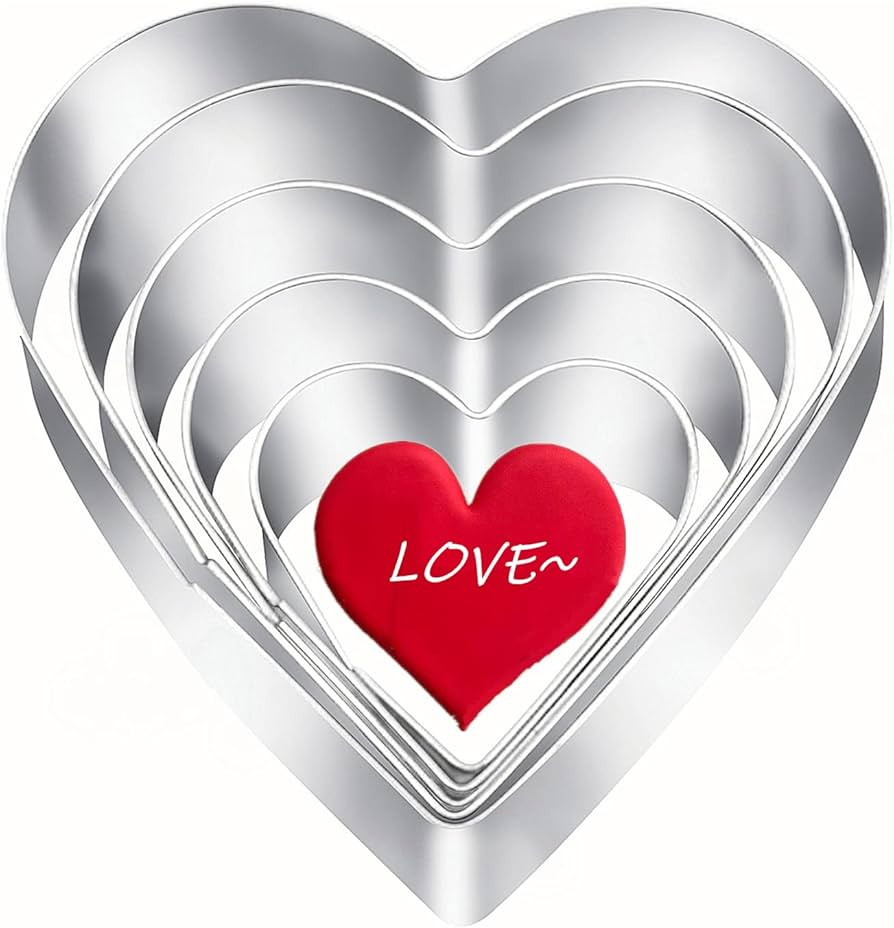 5 Pieces Heart Cookie Cutter Set Valentine’s Day Heart Shapes Stainless Steel Cutters Molds for... | Amazon (US)