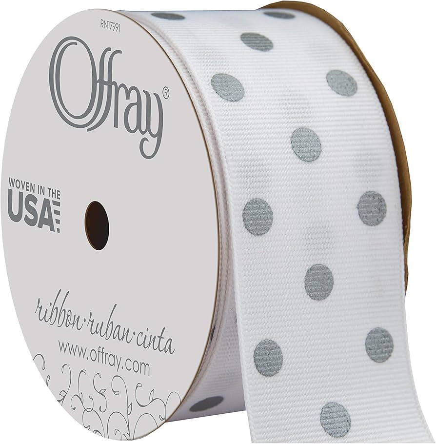 Offray 876600 1.5" Wide Grosgrain Ribbon, Metallic Silver and White Polka Dot, 3 Yards | Amazon (US)