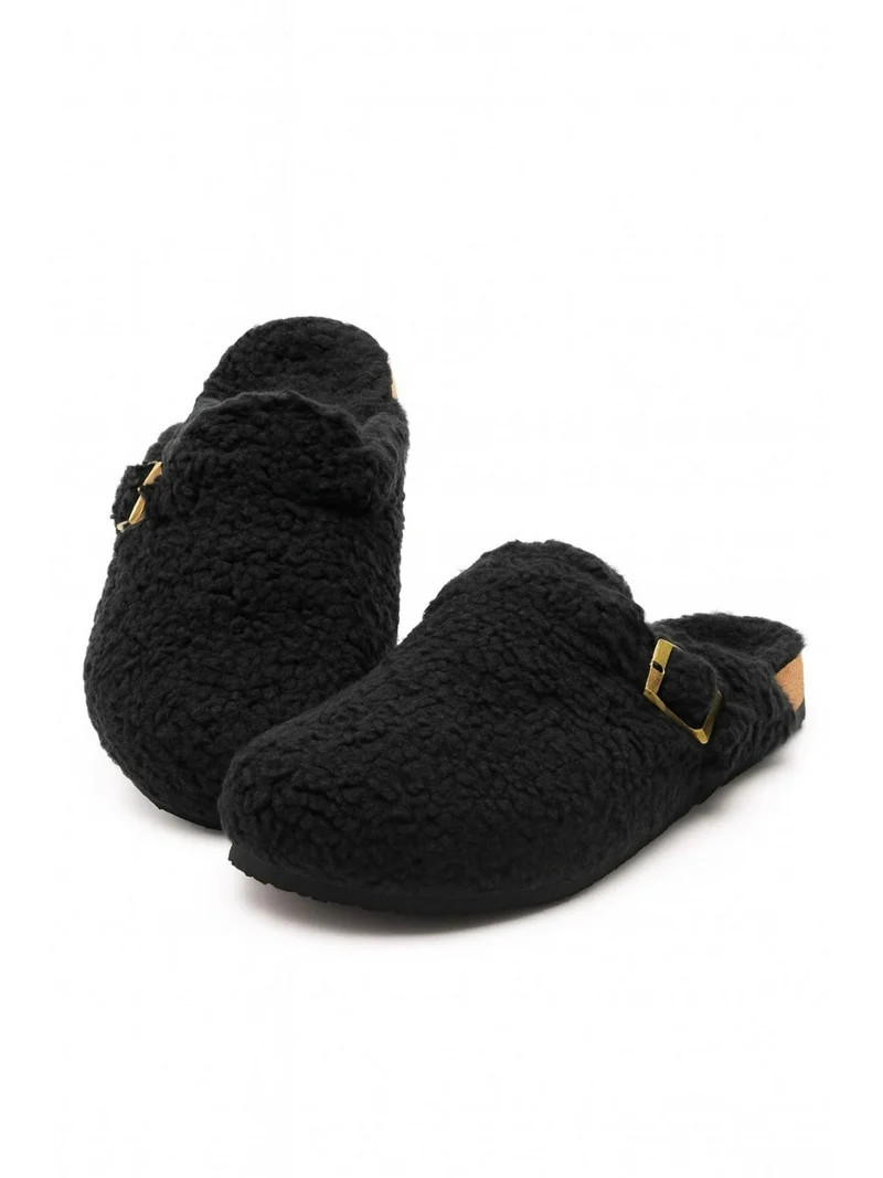 Women's Platform Clogs Sherpa Cover Mules Cork Footbed Winter Potato Shoes | Walmart (US)