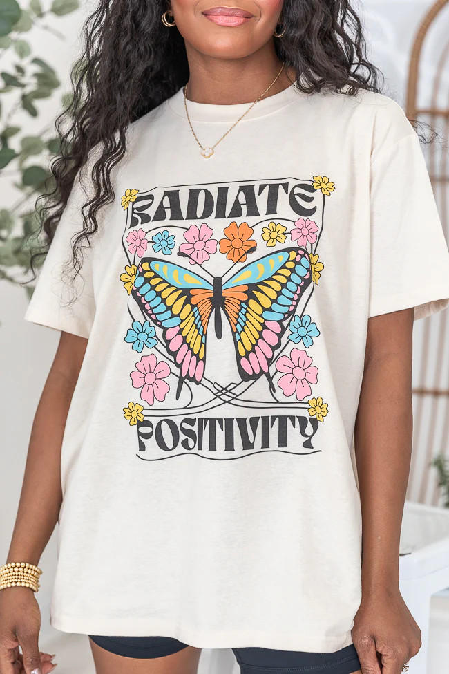 Radiate Positive Ivory Oversized Graphic Tee | Pink Lily