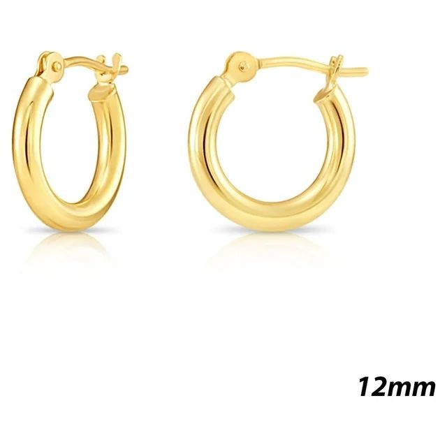 Tilo Jewelry 14k Yellow Gold Classic Polished Round Gold Hoop Earrings (12mm) for Girls | Walmart (US)