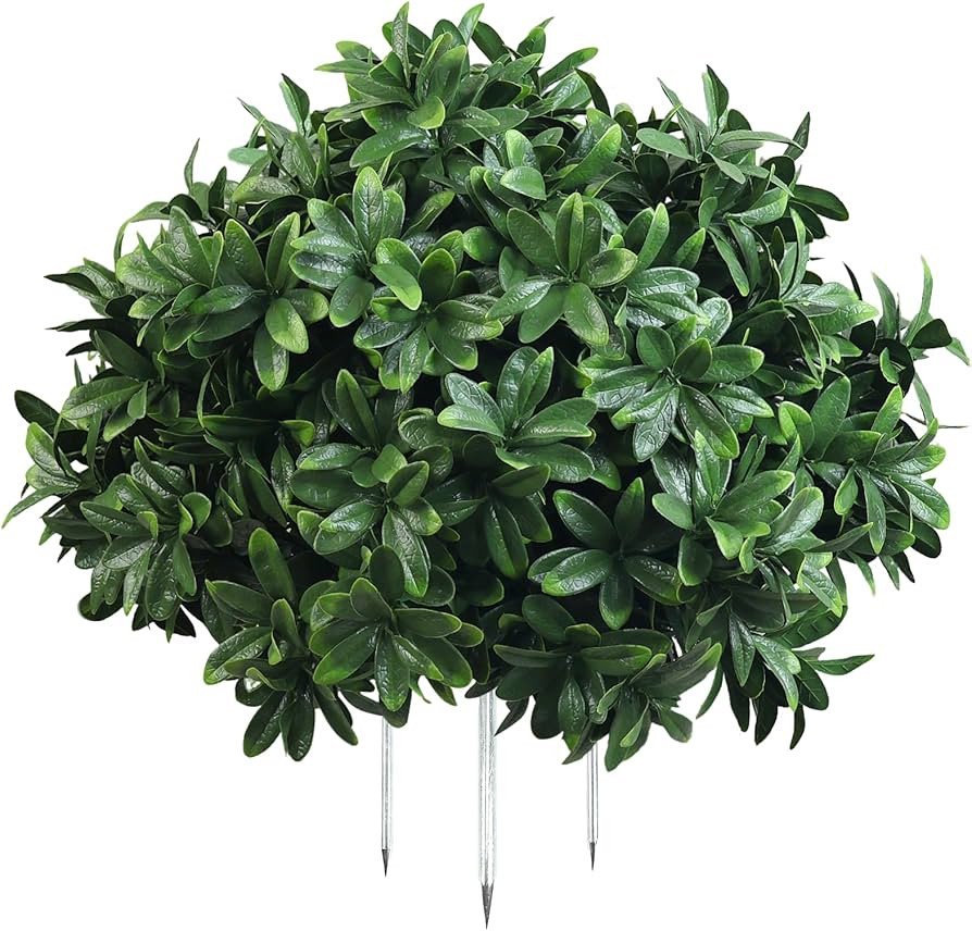 Artificial Boxwood Topiary Bush, 15'' Faux Boxwood Ball Shrubs with Ground Spike,1-Pack,UV Resist... | Amazon (US)
