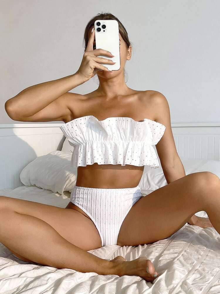 Ruffle Detail Bandeau Bikini Swimsuit | SHEIN