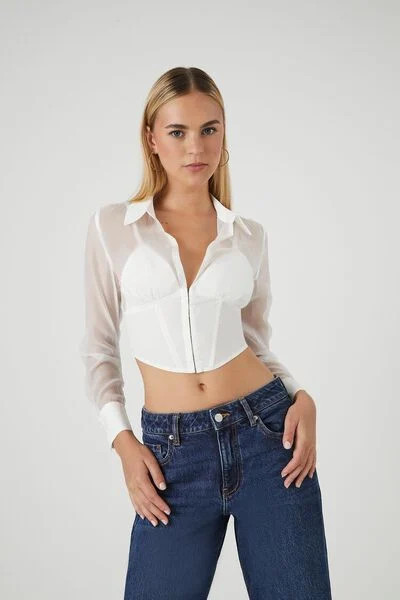 Sheer Combo Hook-and-Eye Crop Top | Forever 21 | Forever 21 (US)