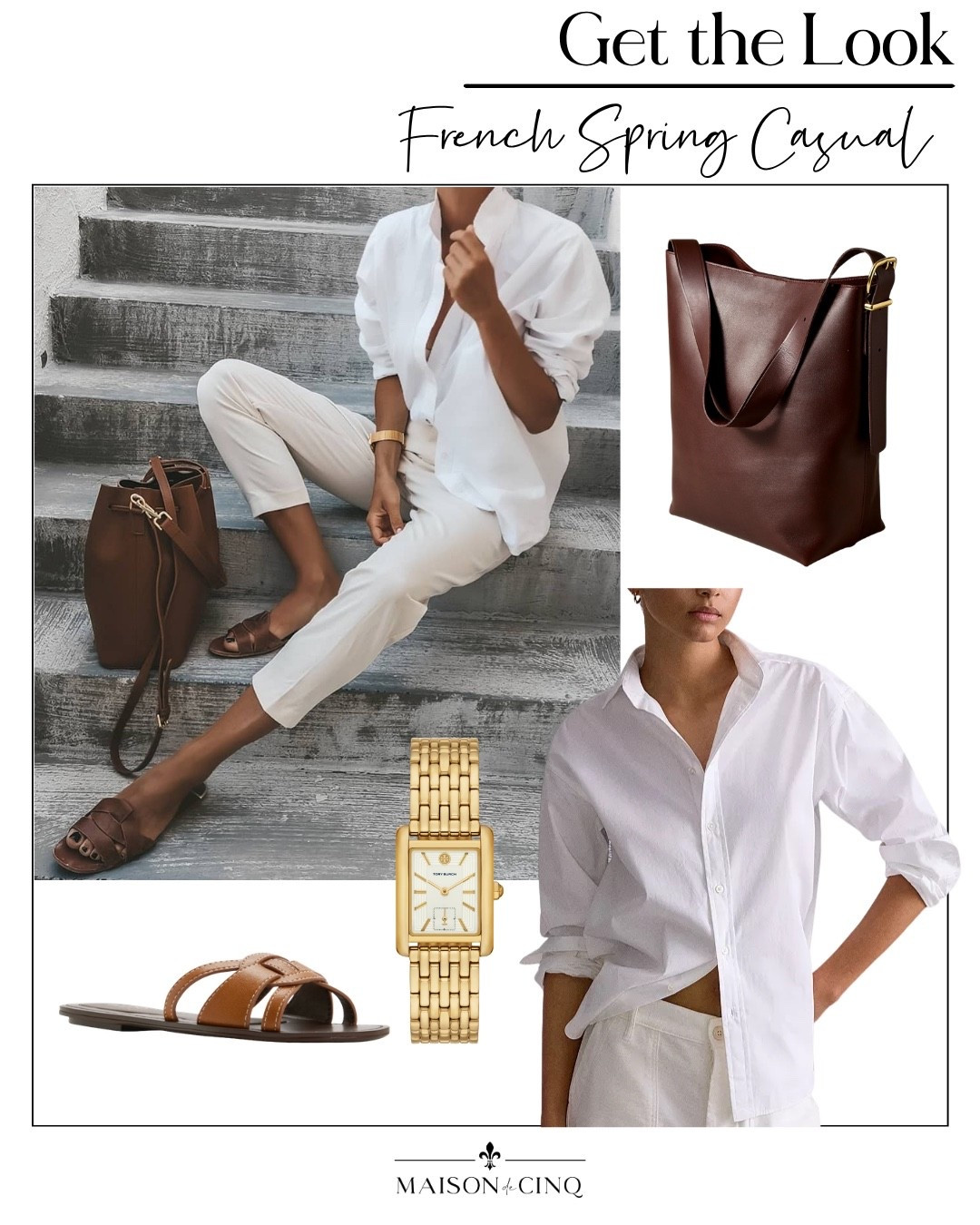 French style for spring that’s chic and easy! Perfect spring outfit 

Spring fashion, white shirt, white button down, sandals, spring handbag 

#LTKOver40