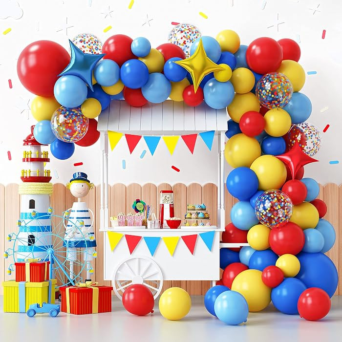 RUBFAC Carnival Circus Theme Party Decorations, Primary Color Balloon Arch Kit, 120pcs Red Blue Y... | Amazon (US)