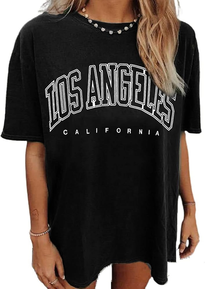 Avanova Women's Letter Print Short Sleeve Oversized Tee Casual Loose T Shirt | Amazon (US)