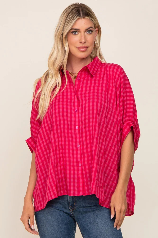 Red Gingham Button Up Collared Boxy Top | PinkBlush Maternity