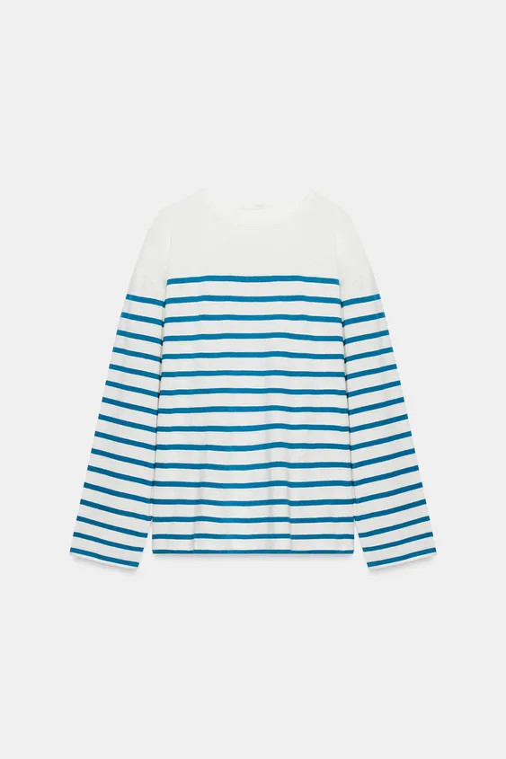 REGULAR FIT - ROUND NECK - REGULAR LENGTH - LONG SLEEVET-shirt made from a cotton and 30% linen b... | Zara UK