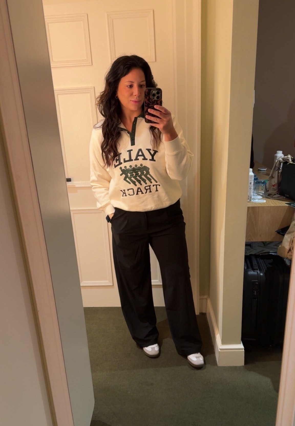 One of my favorite outfits! I wore my Abercrombie trench over this!These black trousers from Old Navy will be a staple for me this Fall and I loved the preppy sweatshirt selection from H&M! 

#LTKSeasonal #LTKTravel #LTKStyleTip