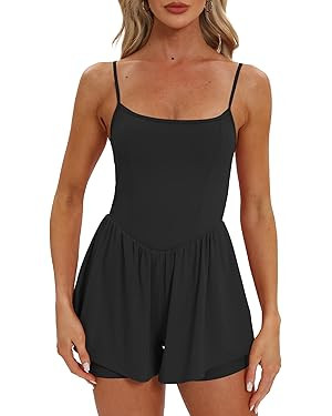 Beaully Women's Summer Sleeveless Rompers Spaghetti Strap Double Lined Shorts Jumpsuit One Piece ... | Amazon (US)