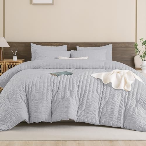 Andency Light Grey Twin Size Comforter Set, 2 Pieces Bedding Comforter Sets (1 Seersucker Textured Comforter & 1 Pillowcase), Lightweight Microfiber Down Alternative Bed Set (66x90 inches) | Amazon (US)