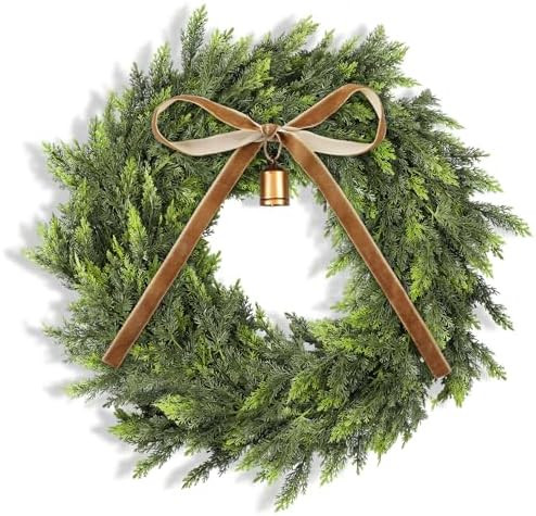 Dingion 12" Real Touch Christmas Cedar Wreath Realistic Artificial Cedar Wreaths for Front Door S... | Amazon (US)
