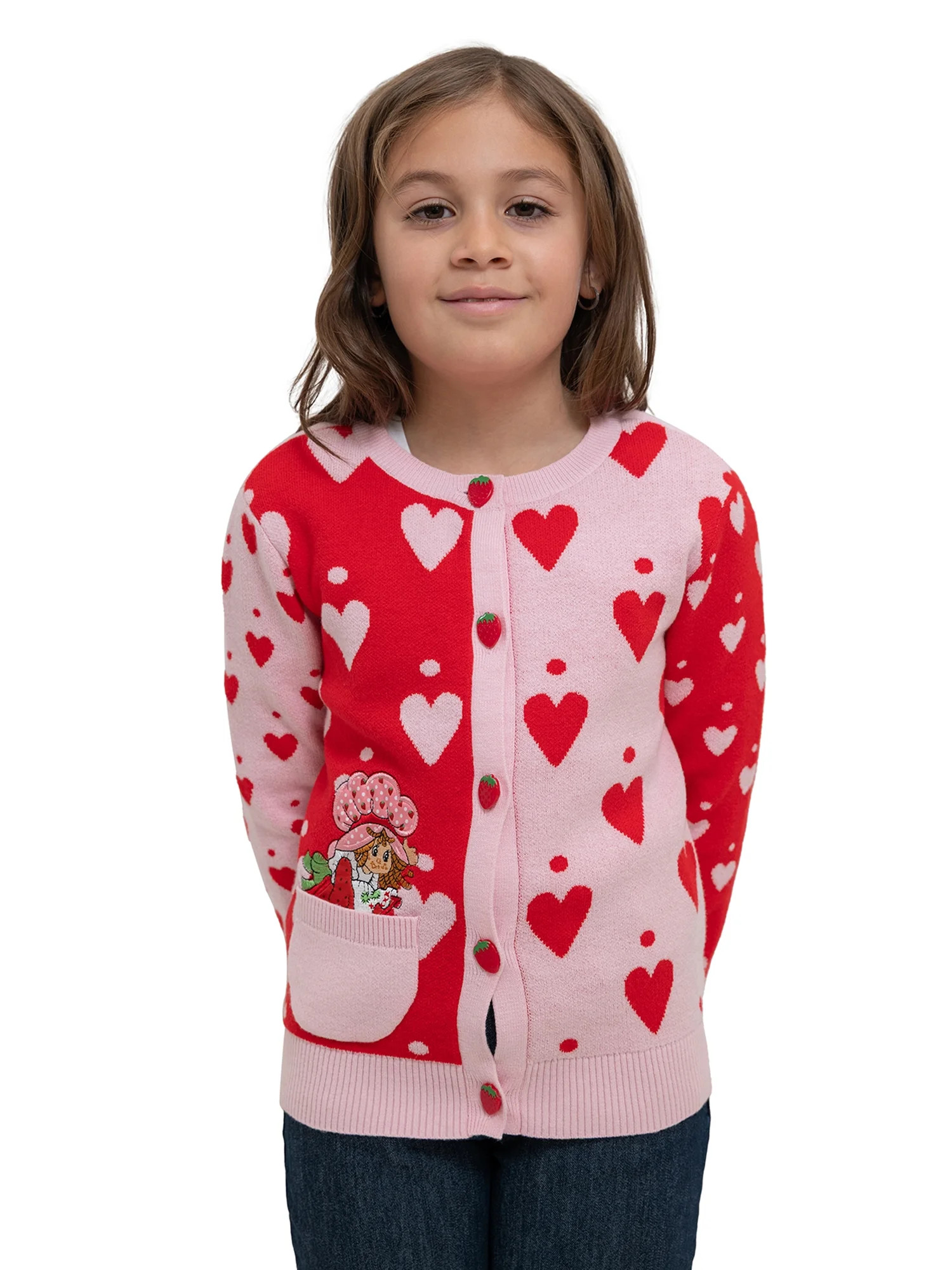 Strawberry Shortcake Girls' Button Front Crewneck Long Sleeve Cardigan with Front Pocket, Size XS... | Walmart (US)