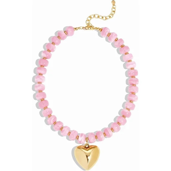 SUETOR Gold Heart Pendant Necklaces for Women Colorful Acrylic Resin Beaded Choker Necklace Fashi... | Walmart (US)