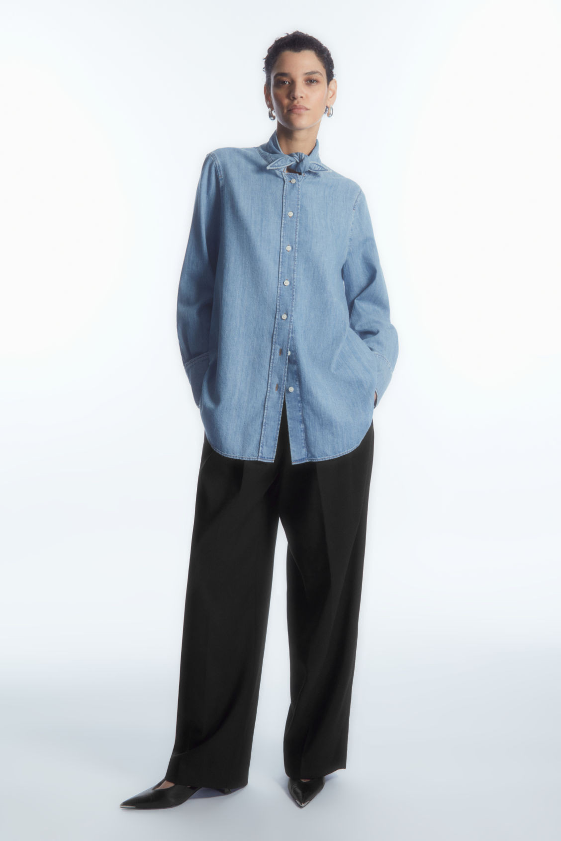 TIE-NECK DAGGER-COLLAR DENIM SHIRT | COS UK