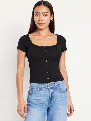 Rib-Knit Button-Down Top | Old Navy (US)