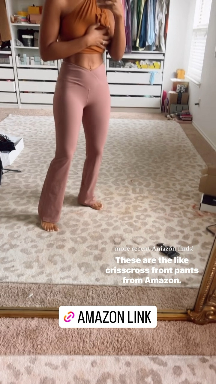 I picked up these trending cross front yoga pants and wasn’t disappointed! Definitely size down for a tighter fit. I like these for running errands but need to re order a size smaller for actual workouts! I’m wearing a medium. I got them in this color and black! #yogapants 

#LTKunder50 #LTKFind #LTKfit