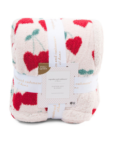 Sherpa Reverse Cherry Hearts Blanket | TJ Maxx